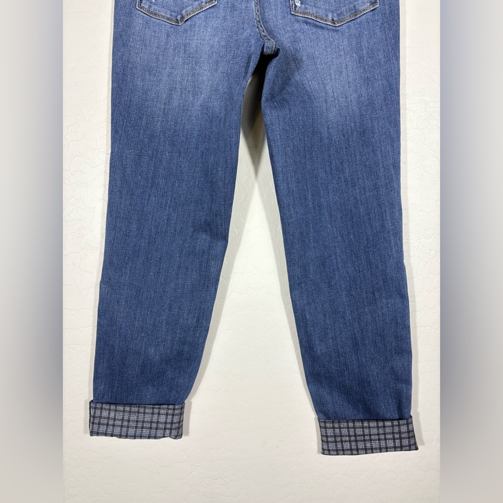 Judy Blue Plaid Cuff Mid Rise Slim Fit Distressed Denim Jeans Size 5/27 - Picture 8 of 12